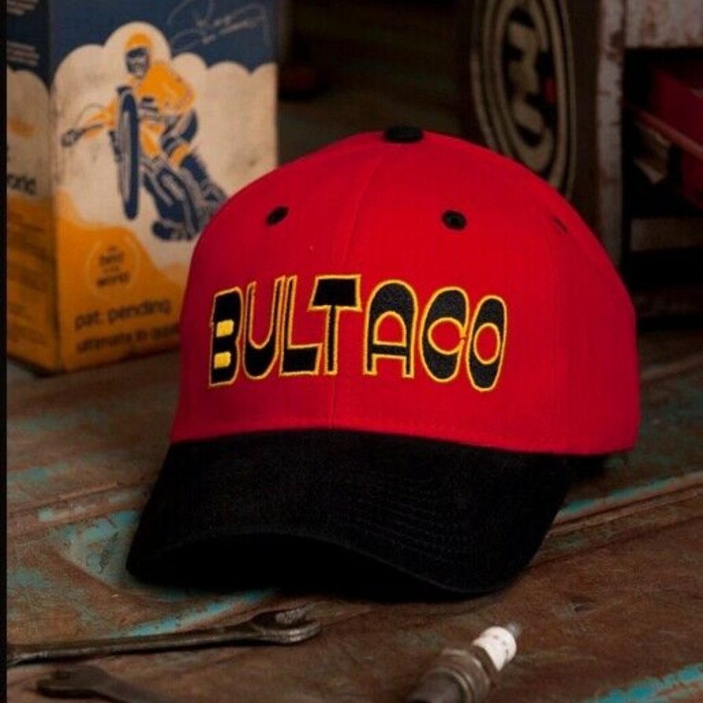Bultaco Name Red Embroidered Cap Hat AHRMA - NEW Fast Shipping